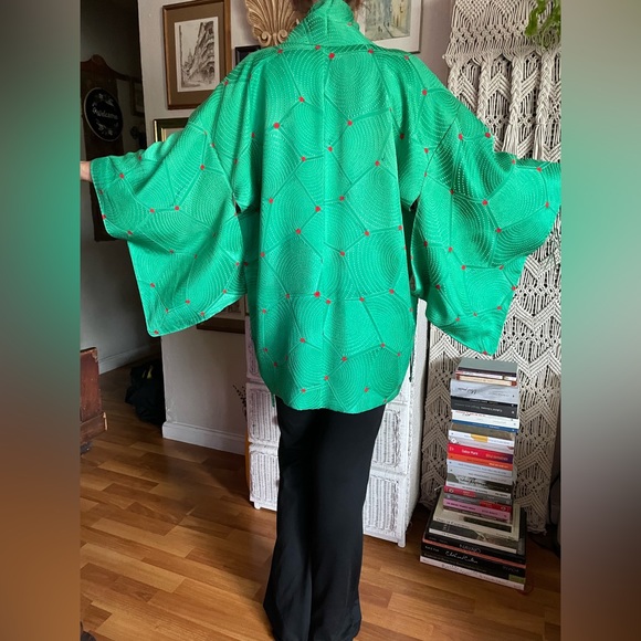 Green Silk Haori Kimono - Picture 7 of 14